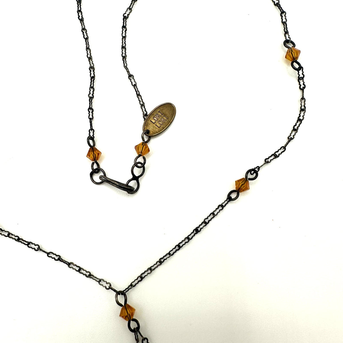 Lori Lori Art Deco Revival silver tone paperclip chain glass Y-drop necklace