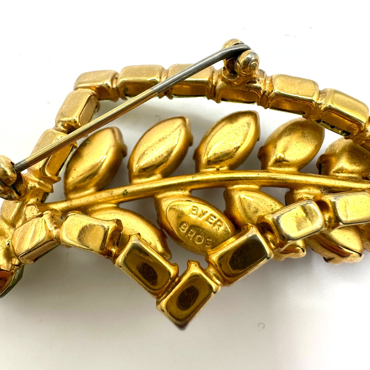 Rare Byer Bros vintage gold tone yellow topaz brown glass rhinestones brooch