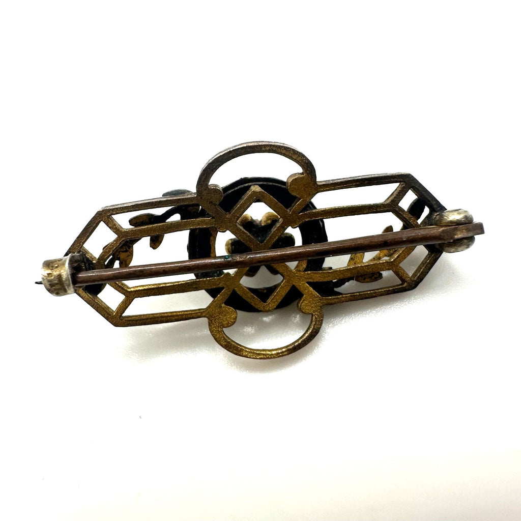 Cheever Tweedy antique Edwardian 1900s gold filled red glass paste brooch pin