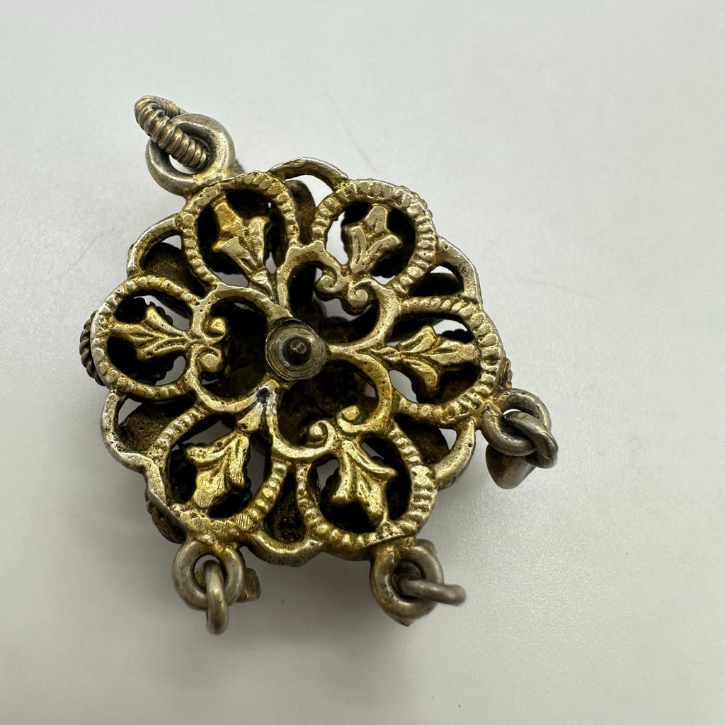 Antique 1800s Austro-Hungarian 800 silver gold gilt natural gemstones pendant