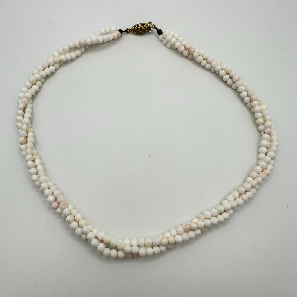 Triple 3 strand twisted genuine angel skin coral 3.5mm beads beaded 16” necklace