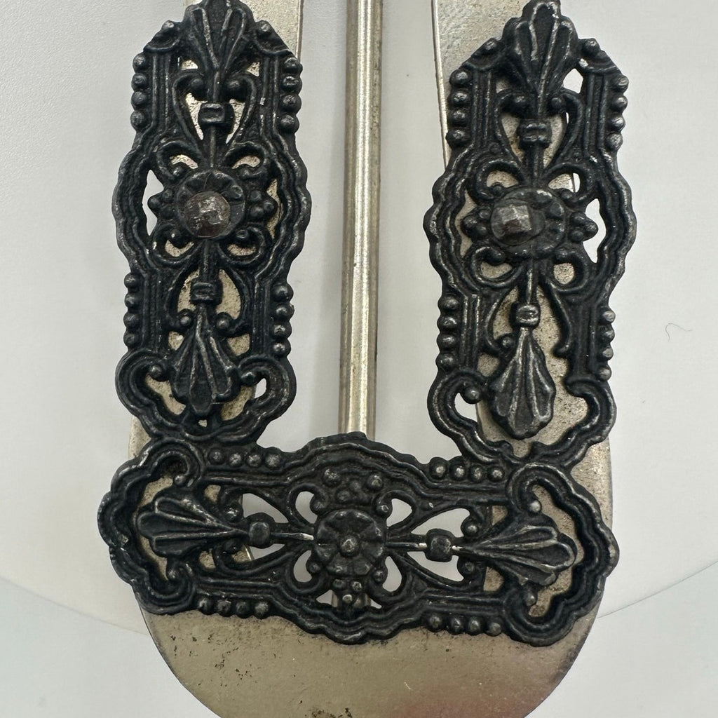 Antique Victorian large silver pewter tone cut steel filigree slider belt buckle