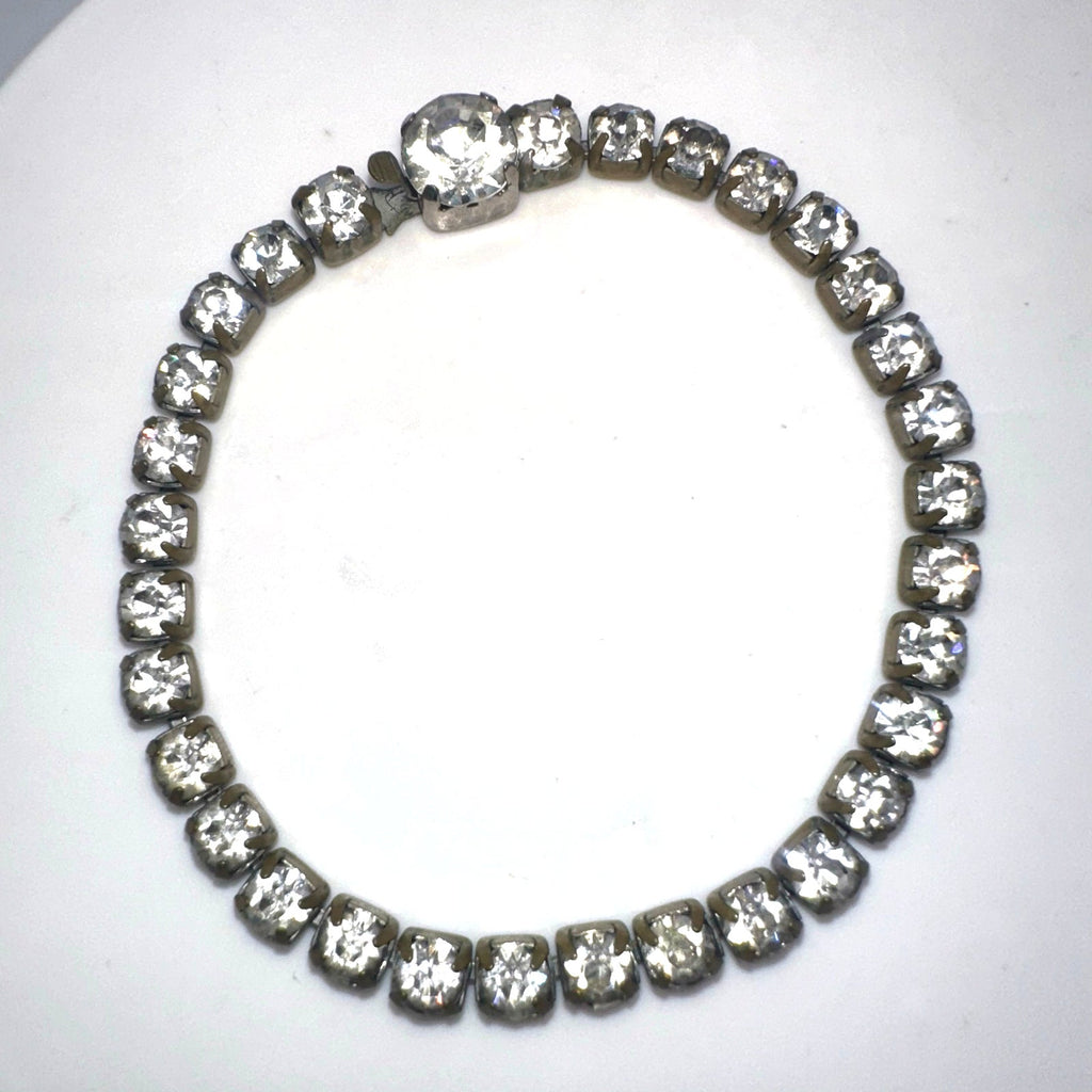 Antique vintage 1930s 1940s gold tone clear glass rhinestones tennis bracelet