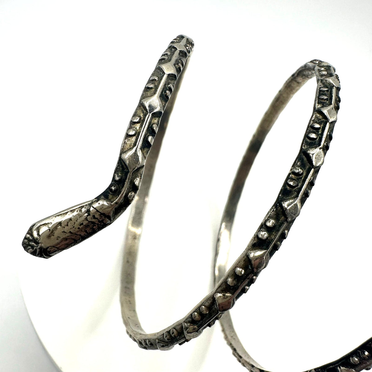 Vintage silver tone snake textured cuff bangle wrap bracelet adjustable 20.5”