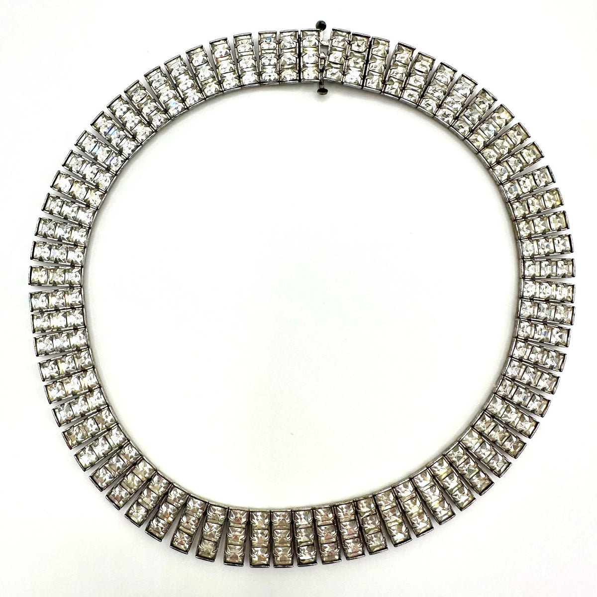 Antique Art Deco 1930s silver tone clear Czech glass rhinestones necklace