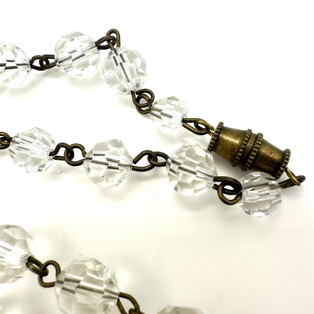 1940s vintage gold tone brass clear faceted glass beaded graduated 19" necklace