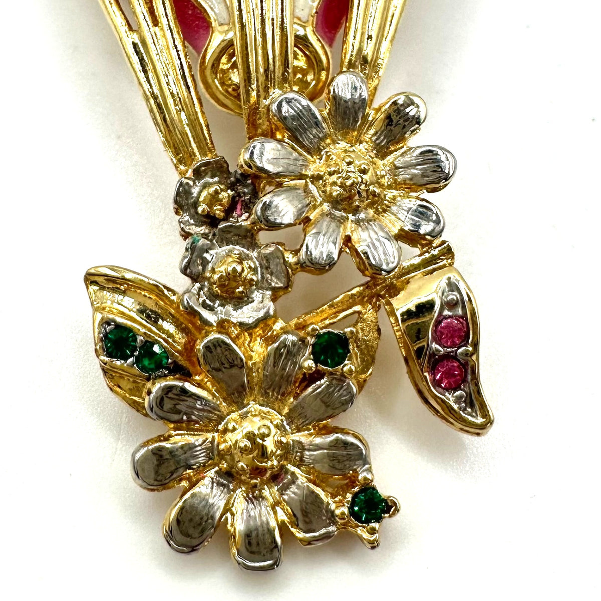 Butler vintage gold silver tone pink enamel hot air balloon rhinestones brooch