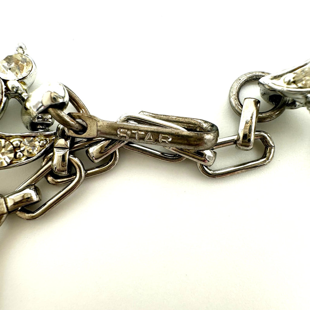 Star signed vintage 1950s silver tone clear glass rhinestones necklace