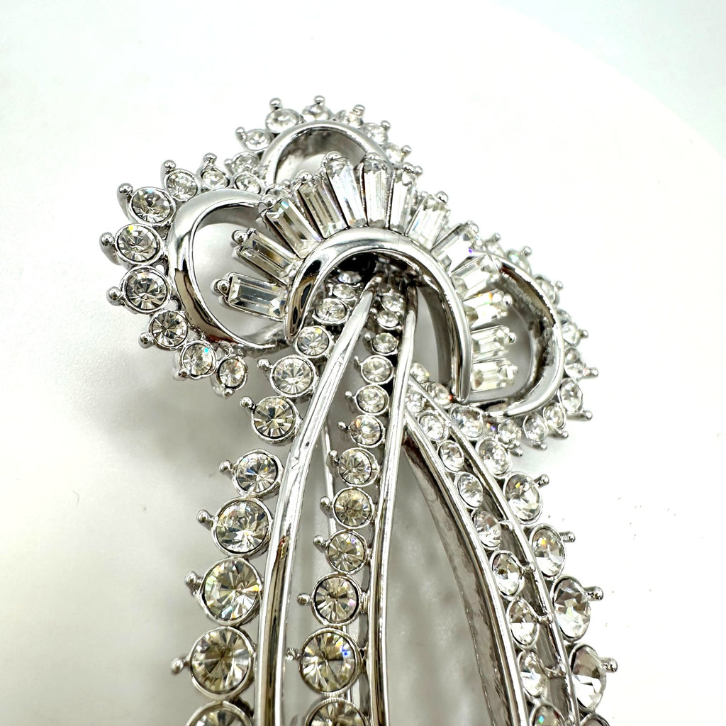 Nolan Miller vintage large silver tone clear baguettes round rhinestones brooch