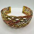 Tibetan vintage tri tone copper bronze silver nickel braided rope cuff bracelet