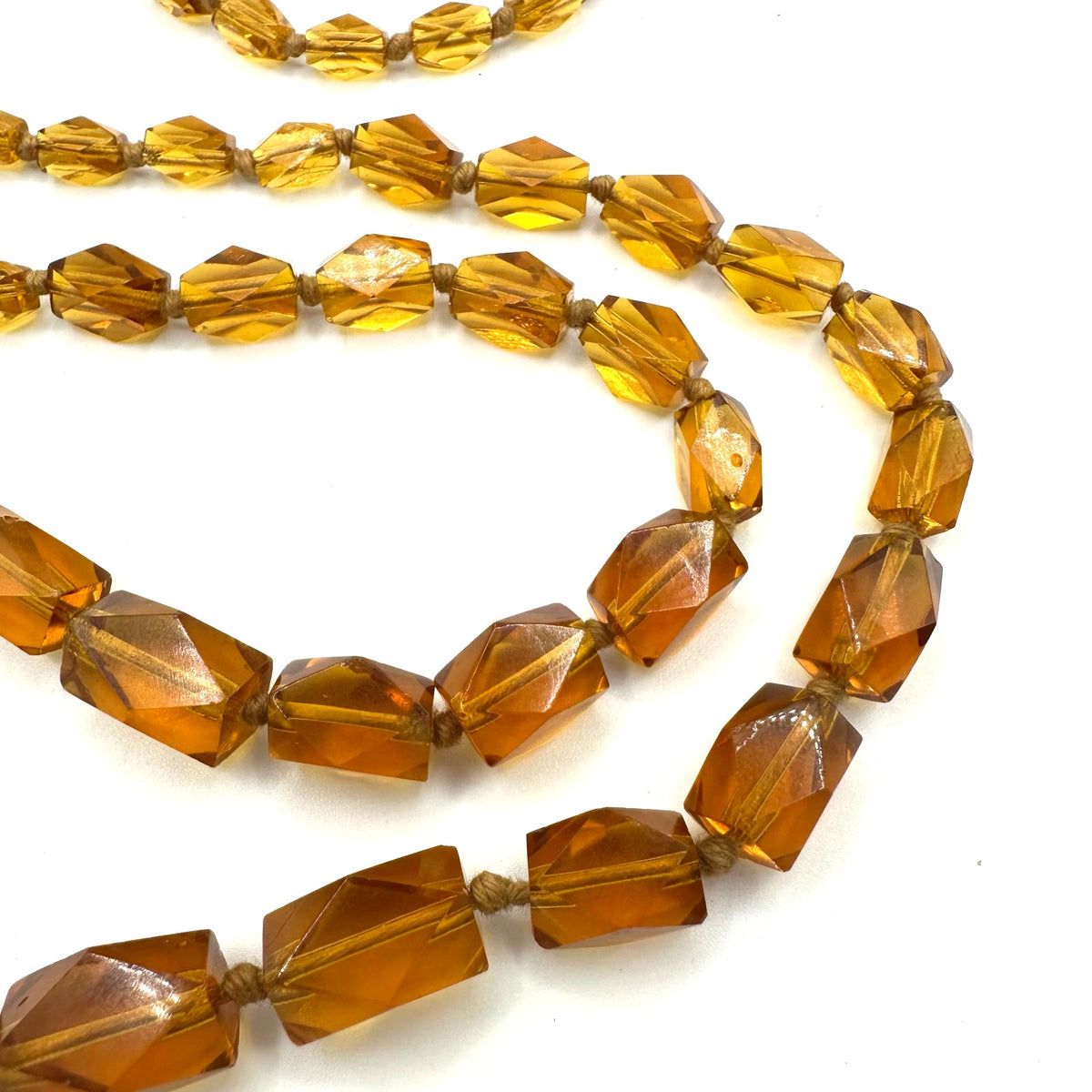Antique Art Deco topaz yellow orange Czech glass beaded graduated 35" necklace