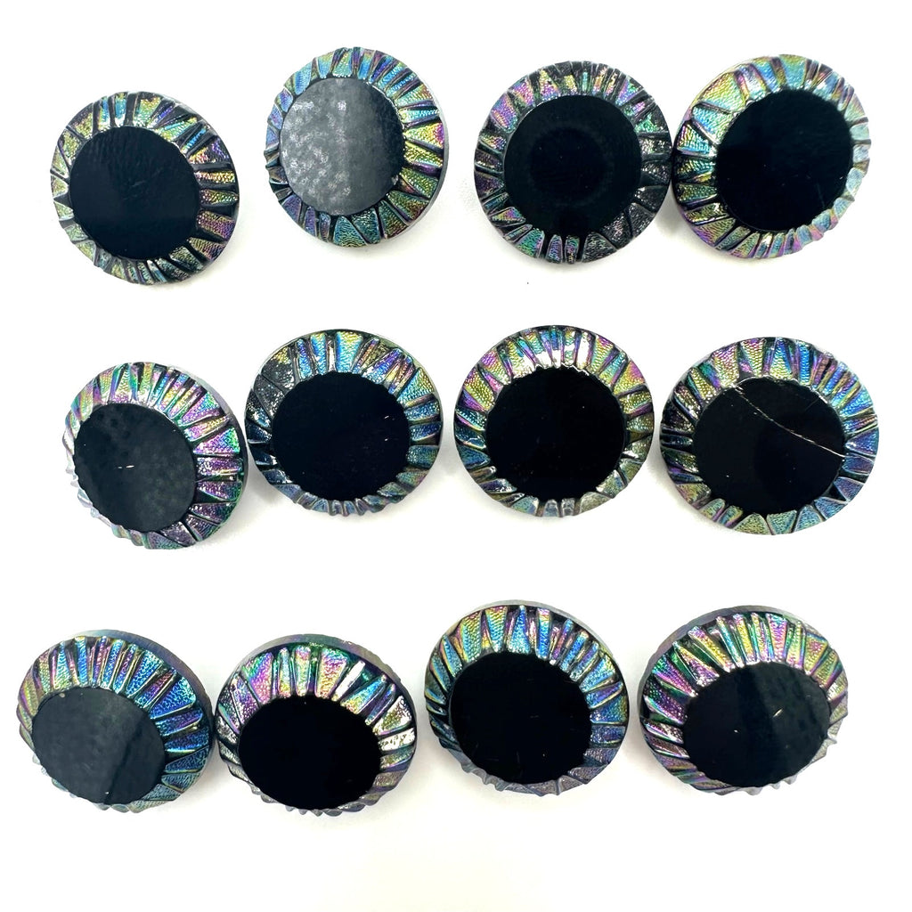 Bundle lot 12 vintage antique 0.69" black Czech carnival glass luster buttons