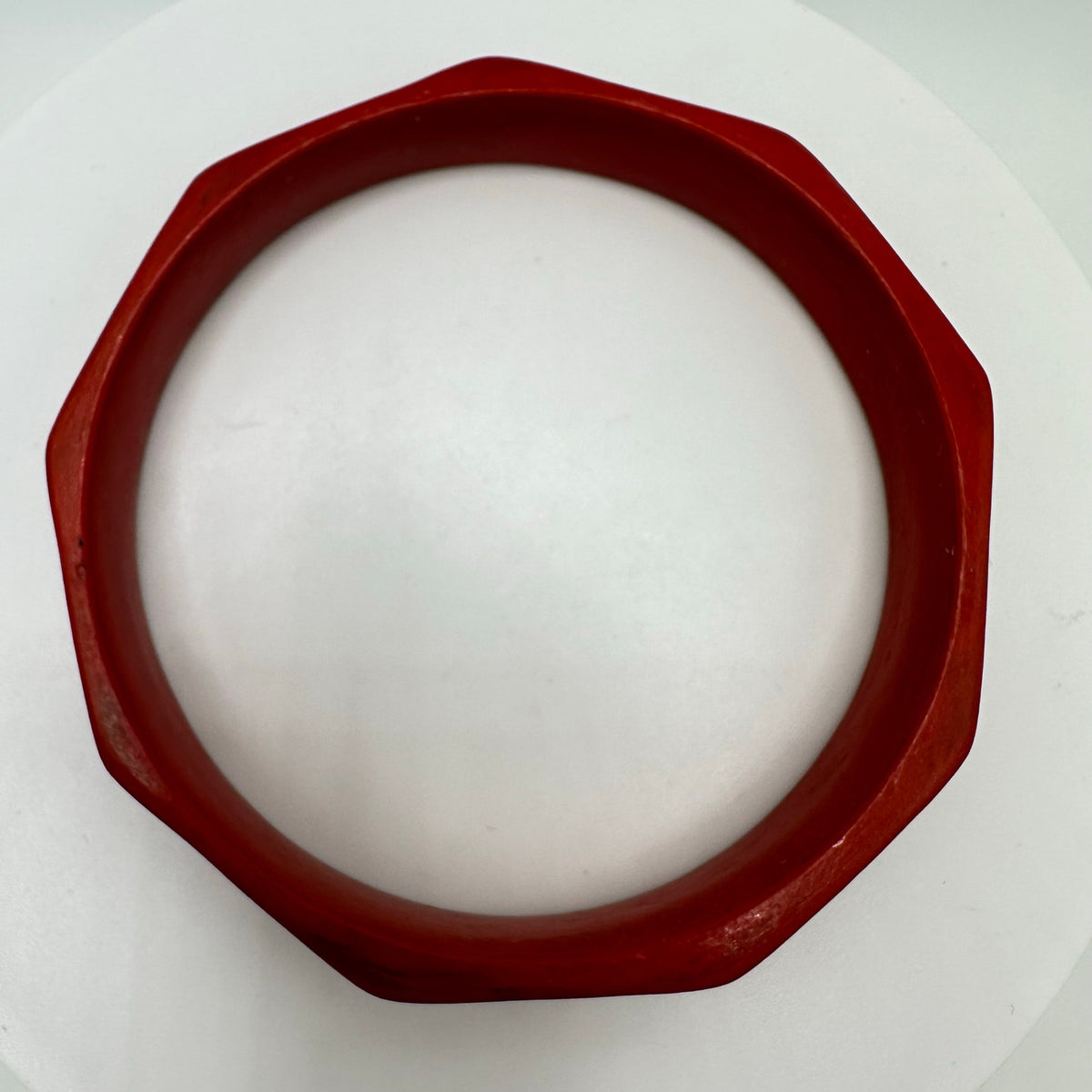 Vintage red Cinnabar Chinese octagonal carved floral black bangle bracelet