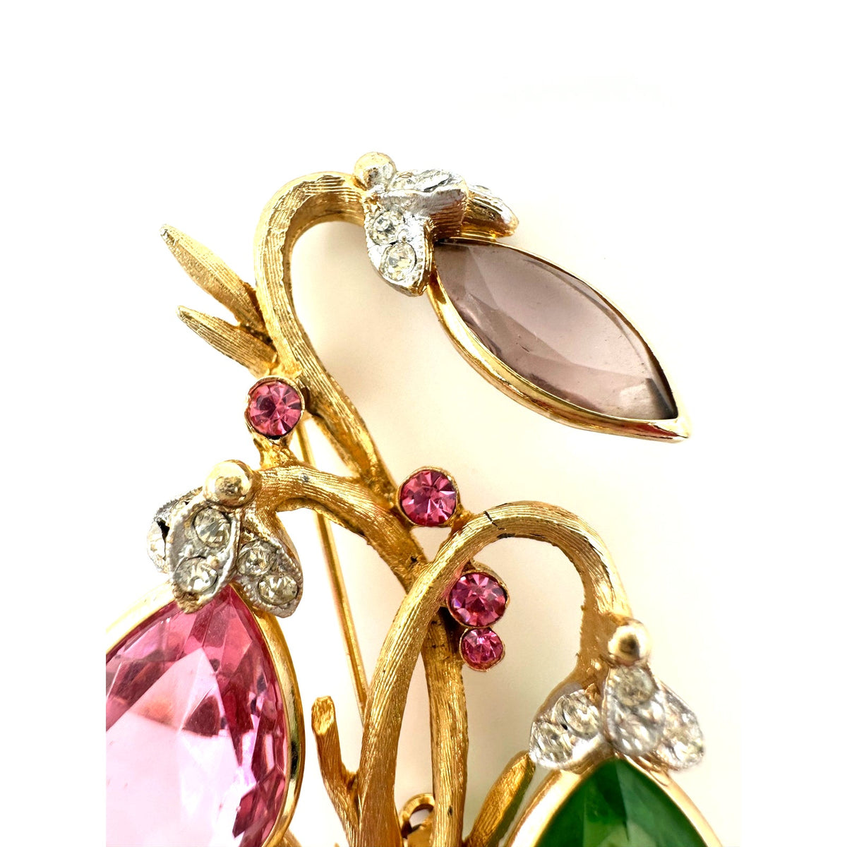 BSK vintage gold tone multicolor large rhinestones floral bouquet brooch