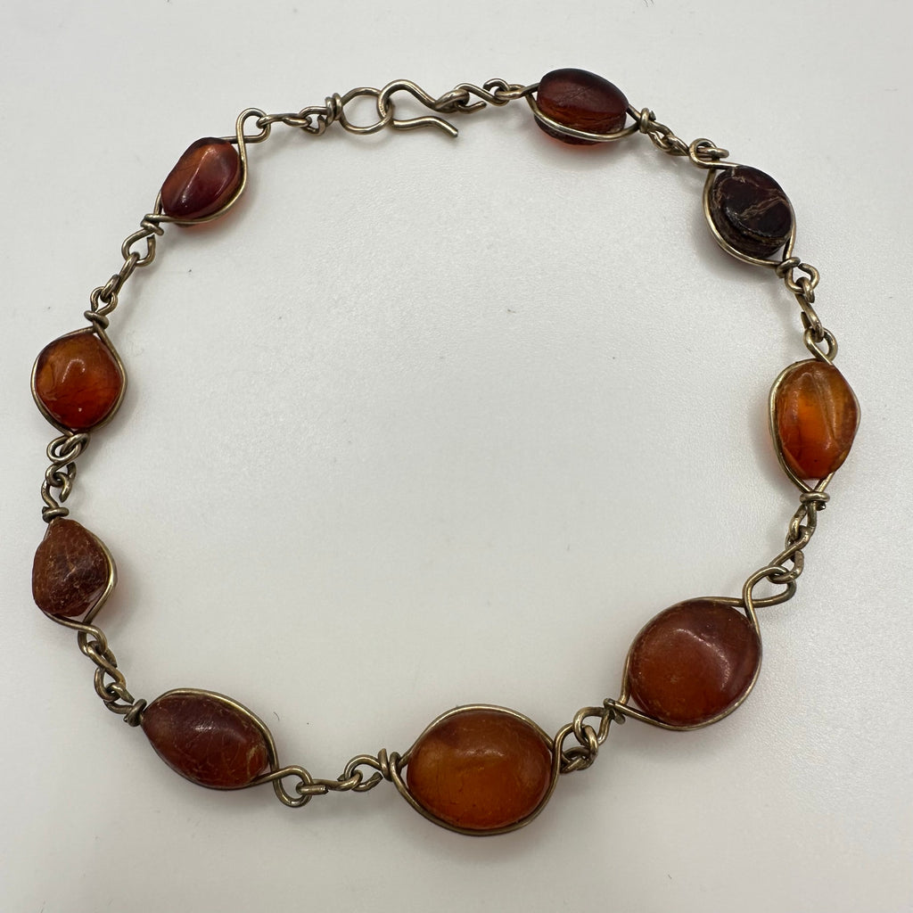 Vintage genuine Baltic amber graduated beads gold plated wire wrapped bracelet
