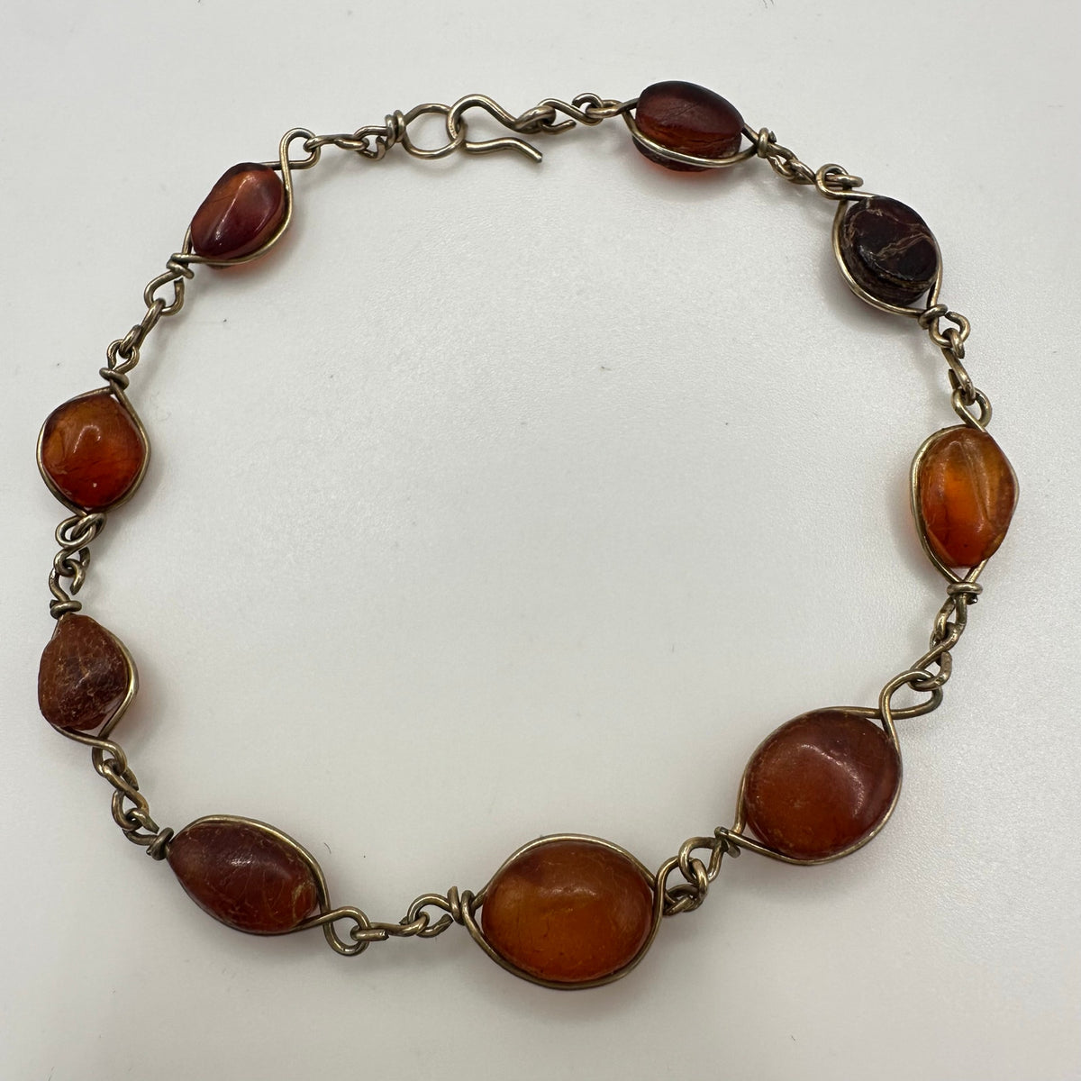 Vintage genuine Baltic amber graduated beads gold plated wire wrapped bracelet