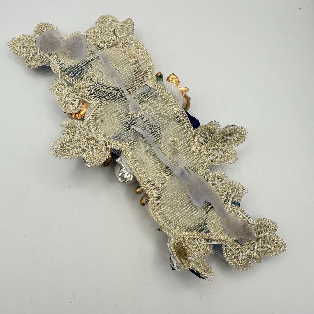 Massive large gold tone blue roses rhinestones pearls beaded sewing applique