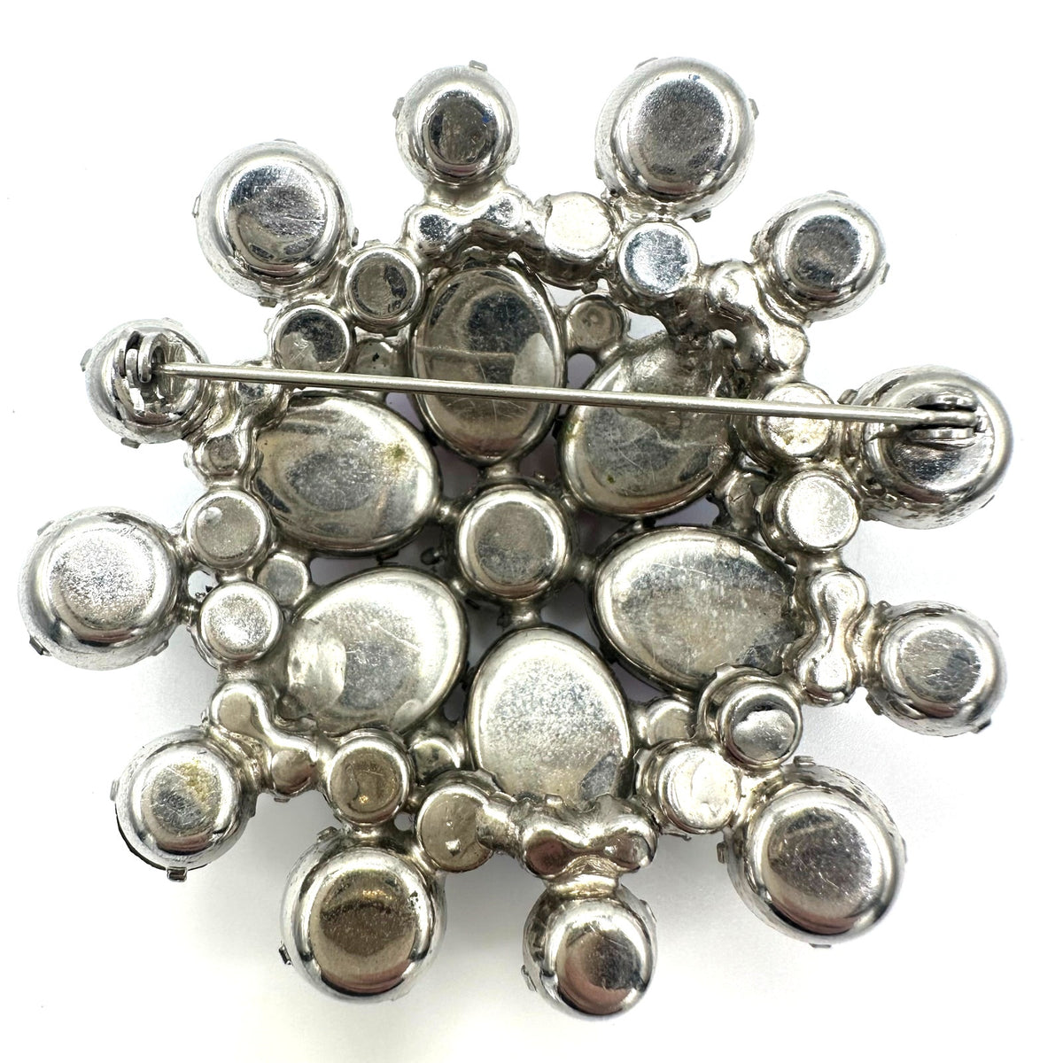 Juliana vintage silver tone aurora borealis AB gray rhinestones headlight brooch