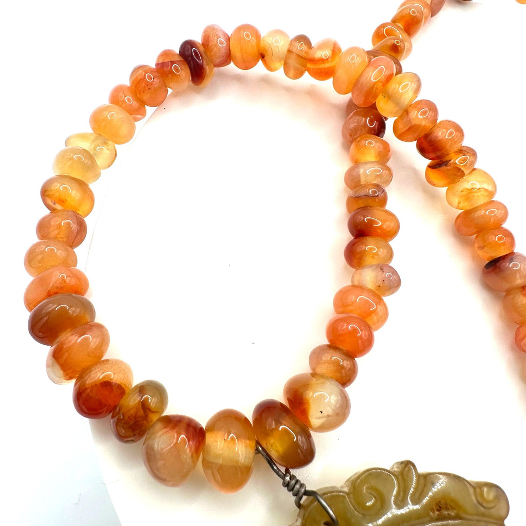 Chinese carved agate dragon pendant genuine red carnelian beads beaded necklace