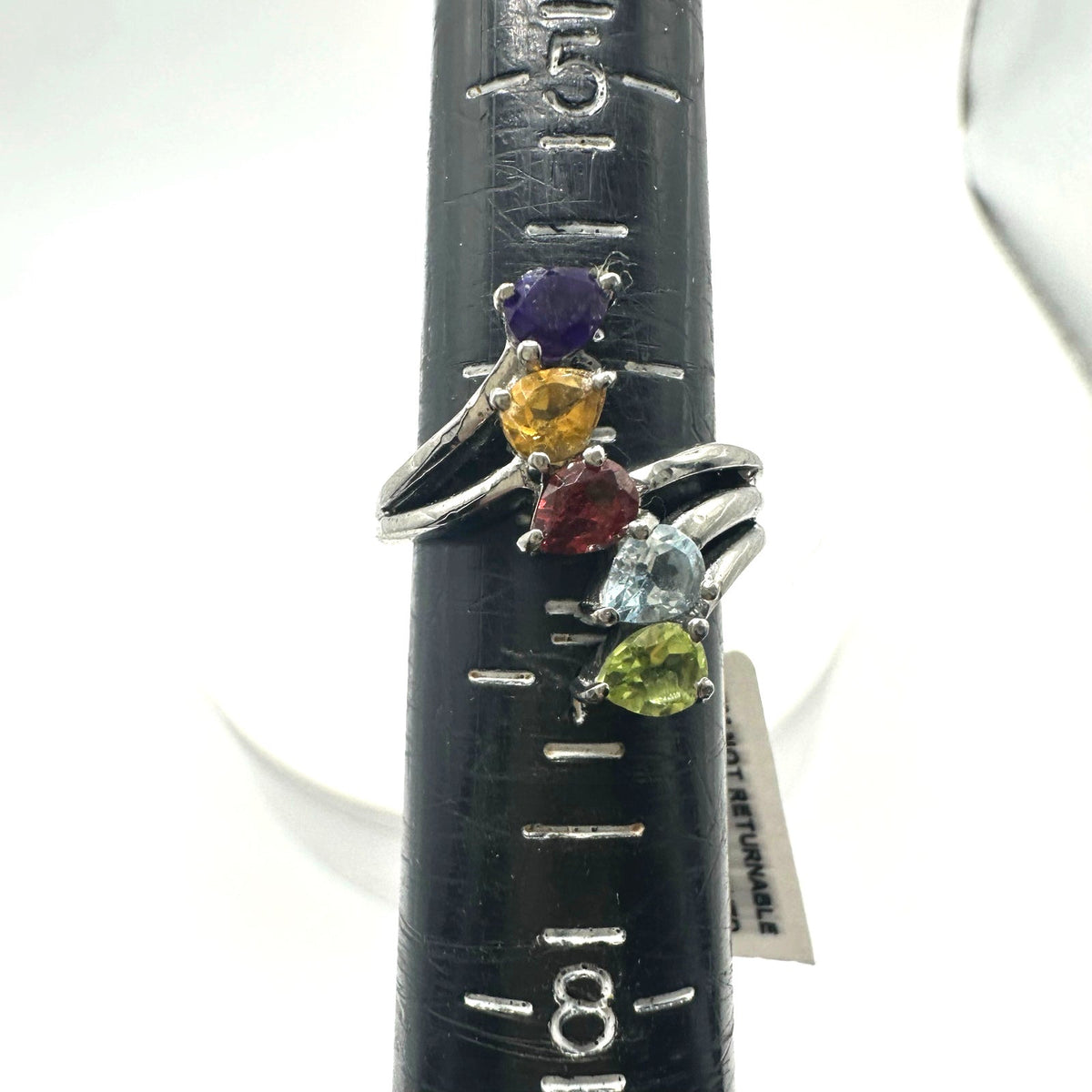 NWT silver stainless steel 5 real semiprecious gemstones multicolor ring 6.5