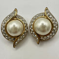 Attwood & Sawyer vintage gold tone rhinestones faux pearls clip on earrings