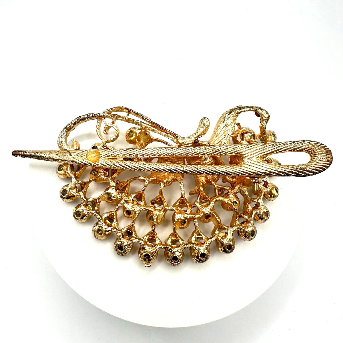 Gold tone multicolor rainbow glass rhinestones barrette hair clip accessory