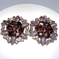 1950s vintage gold tone purple glass rhinestones cabochons clip on earrings