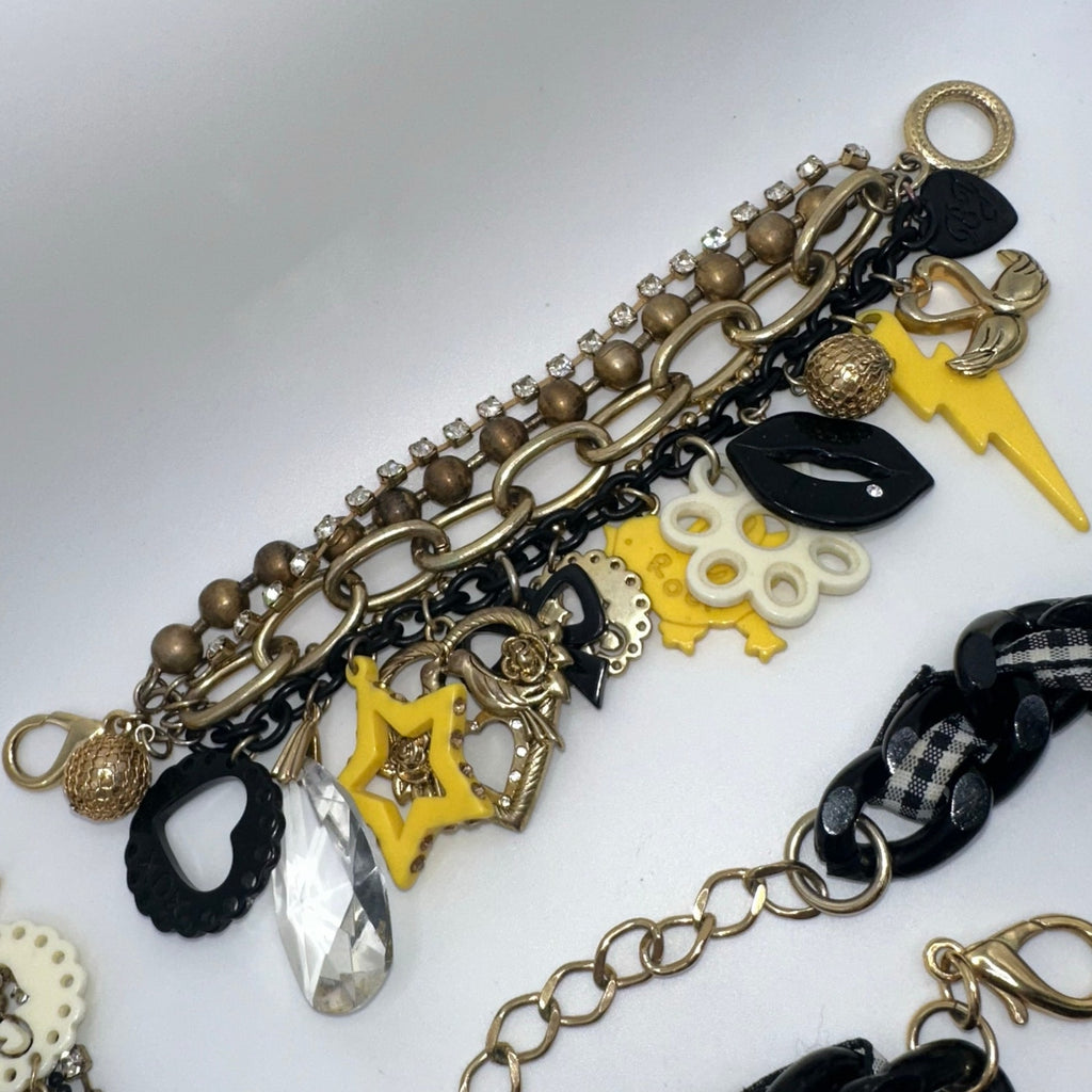 Betsey Johnson Rocker Chic gold tone charms necklace bracelet earrings set