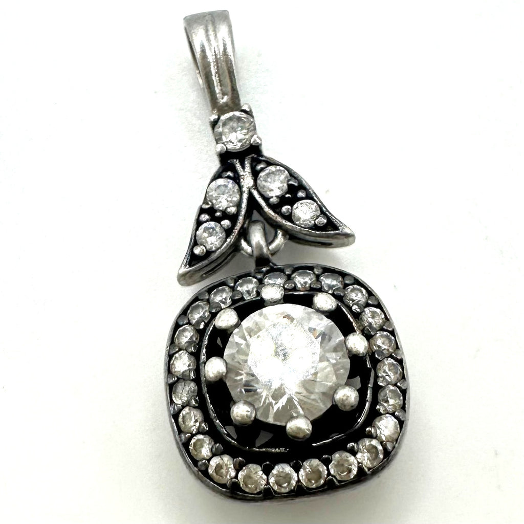 DGS Turkey 925 sterling silver clear cubic zirconia CZs leaf drop pendant