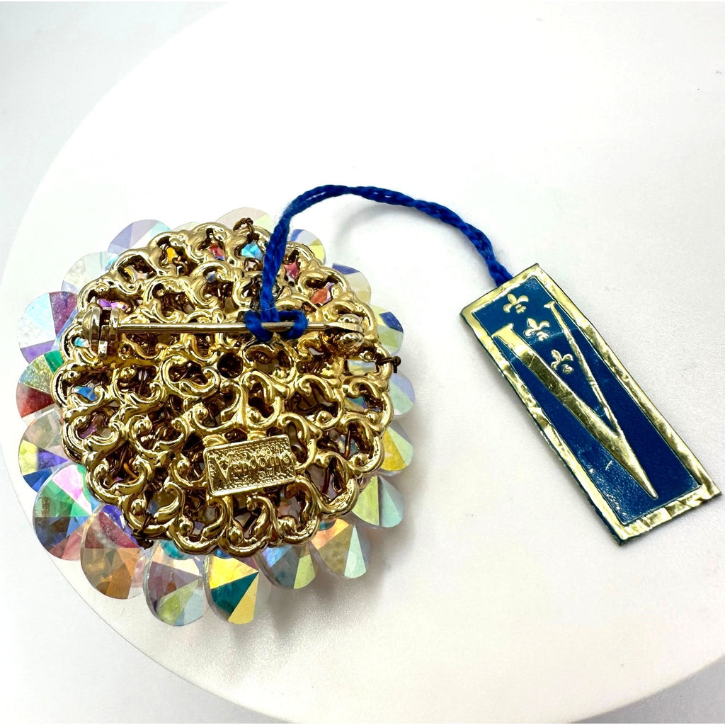 NWT Vendome AB aurora borealis glass beads beaded rivolis faux pearls brooch