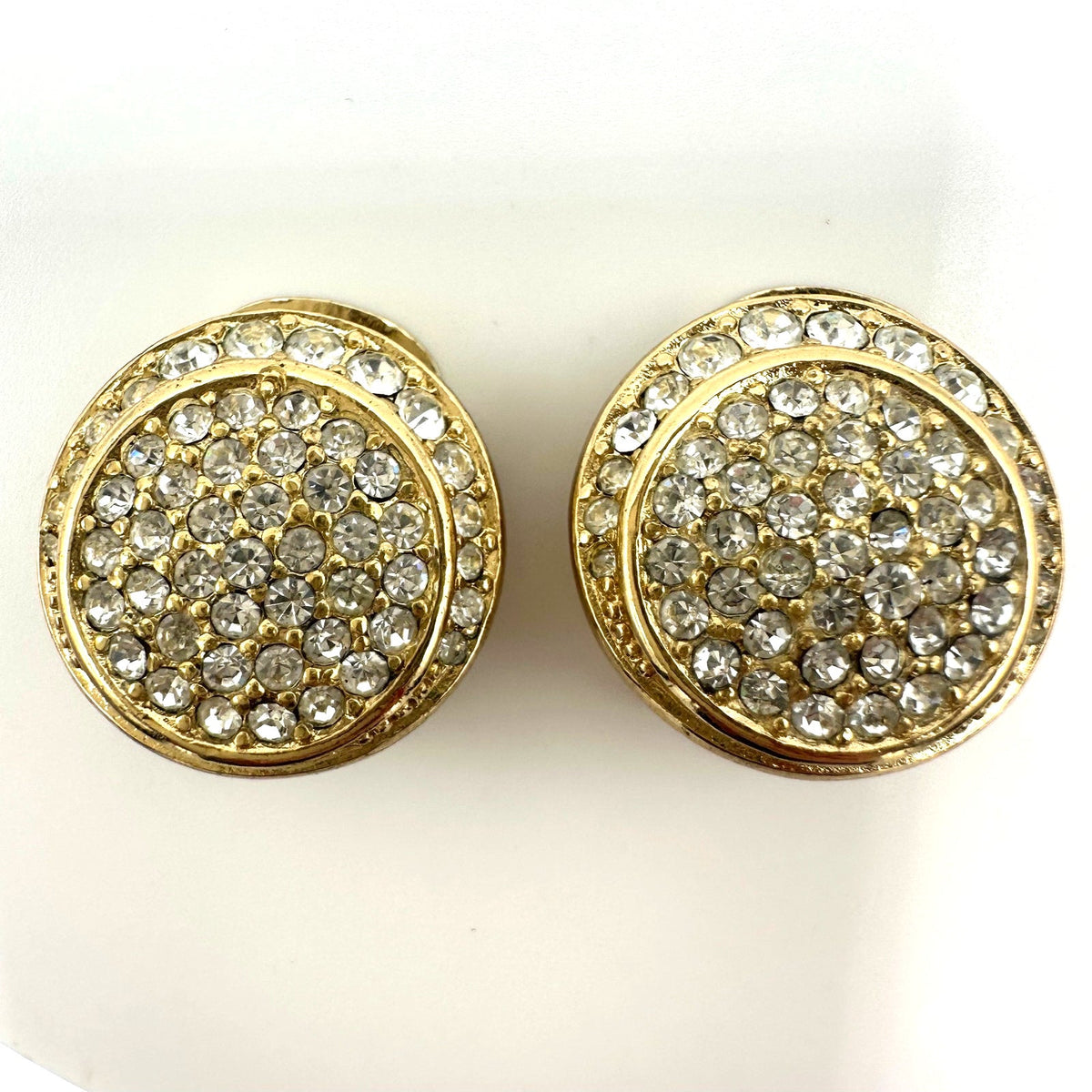 Christian Dior vintage gold plated clear glass rhinestones clip on earrings