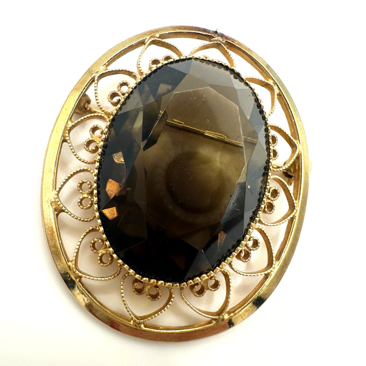 Catamore vintage 12kt yellow gold filled genuine 27.43ct smoky quartz brooch