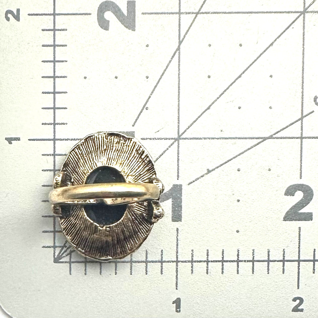 Vintage 1960s gold tone black hematite glass cameo adjustable cocktail ring