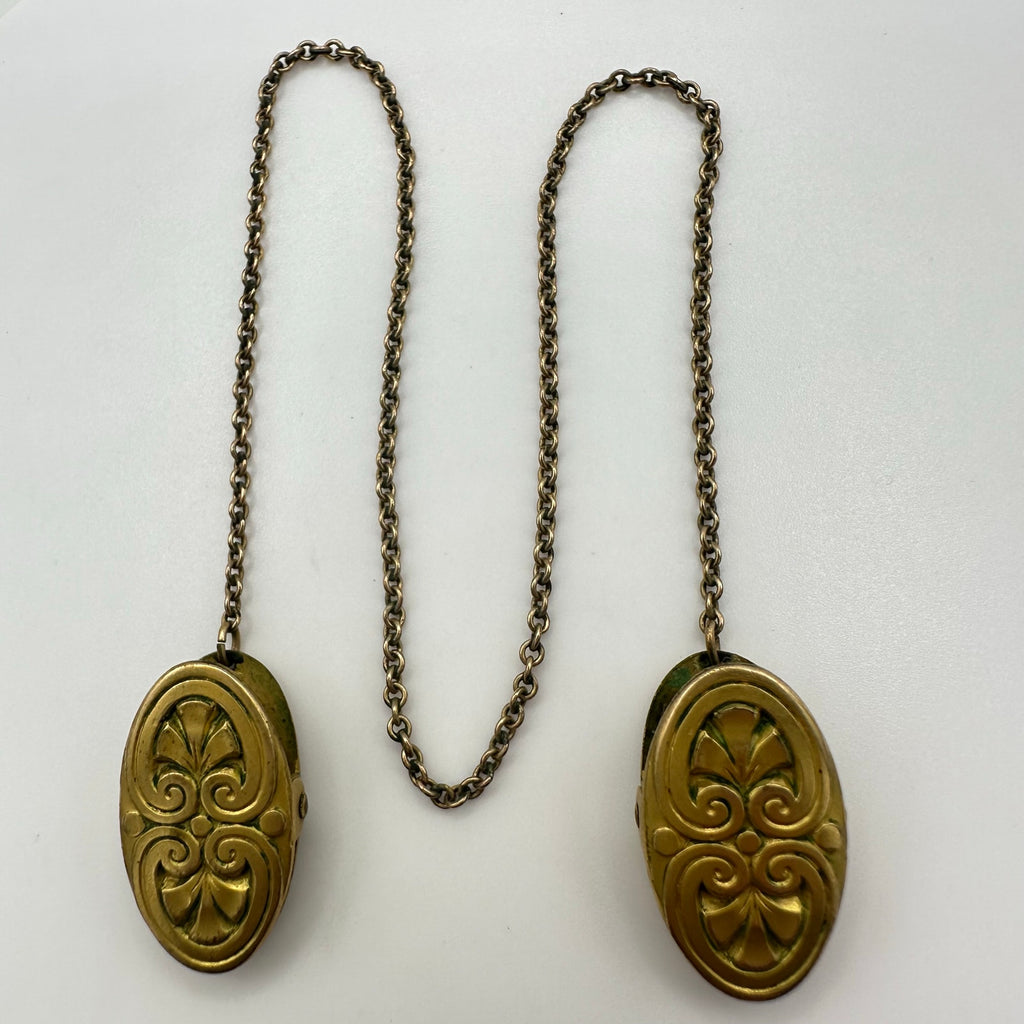 Ballou antique Victorian gold gilt 10” vest cloak chain with clips watch holder