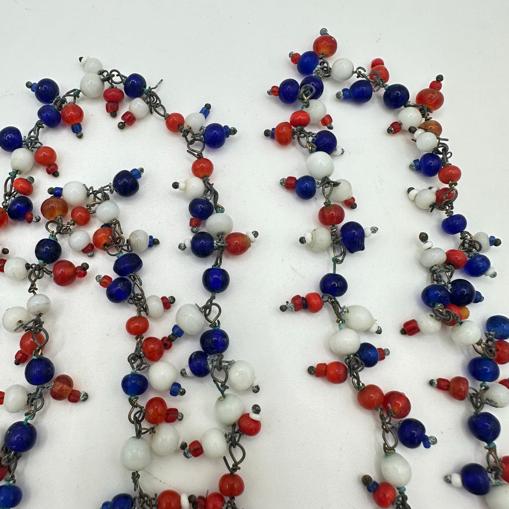 1940s vintage patriotic red white blue Czech glass beads beaded 50” necklace