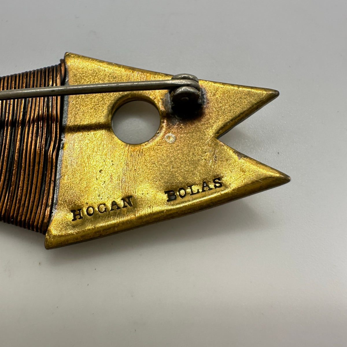 Hogan Bolas vintage copper wire brass gold tone modernist fish figural brooch