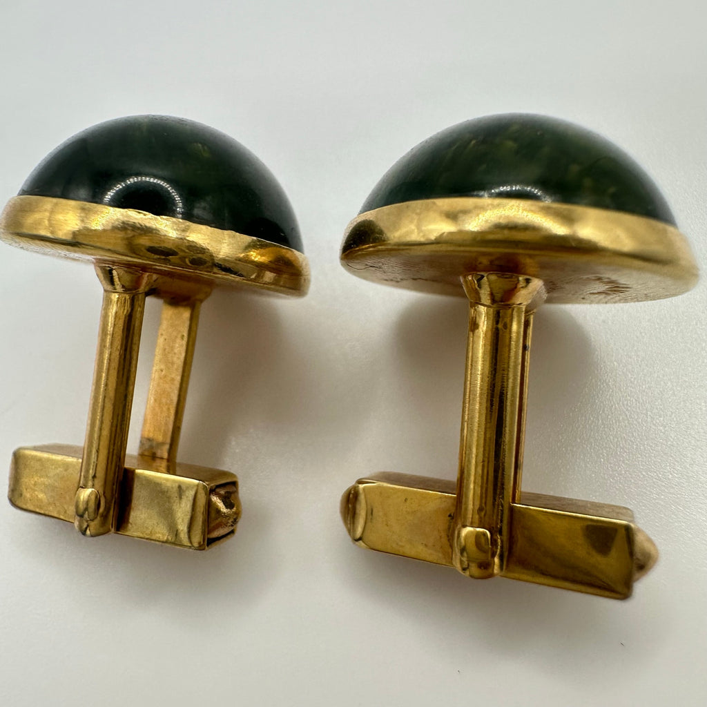 Swank vintage green swirled spinach Bakelite gold tone cufflinks cuff links