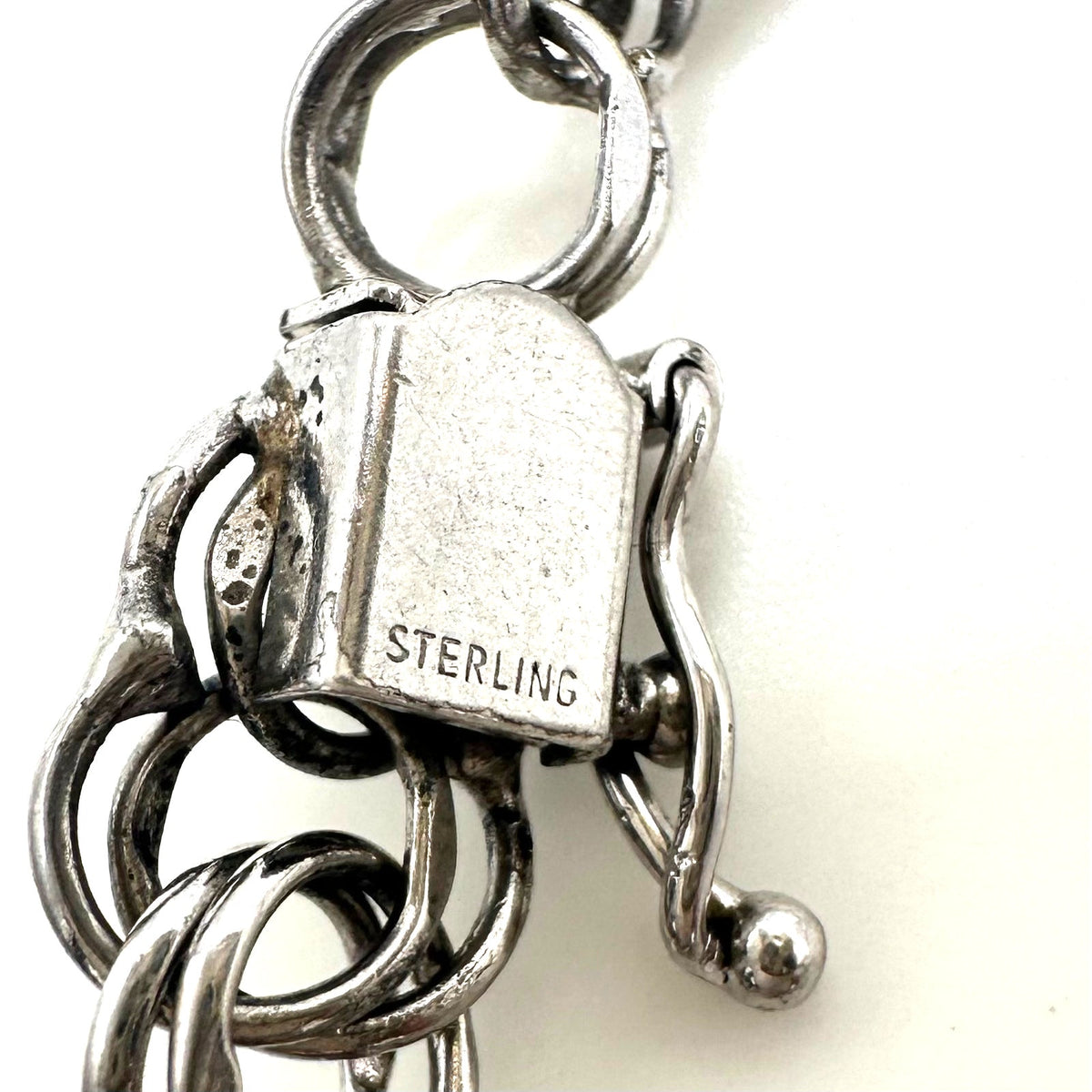 Vintage 925 sterling silver double link chain starter charm bracelet 7.25"