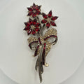 Avon 2013 gold tone red topaz rhinestones poinsettias flowers bouquet brooch