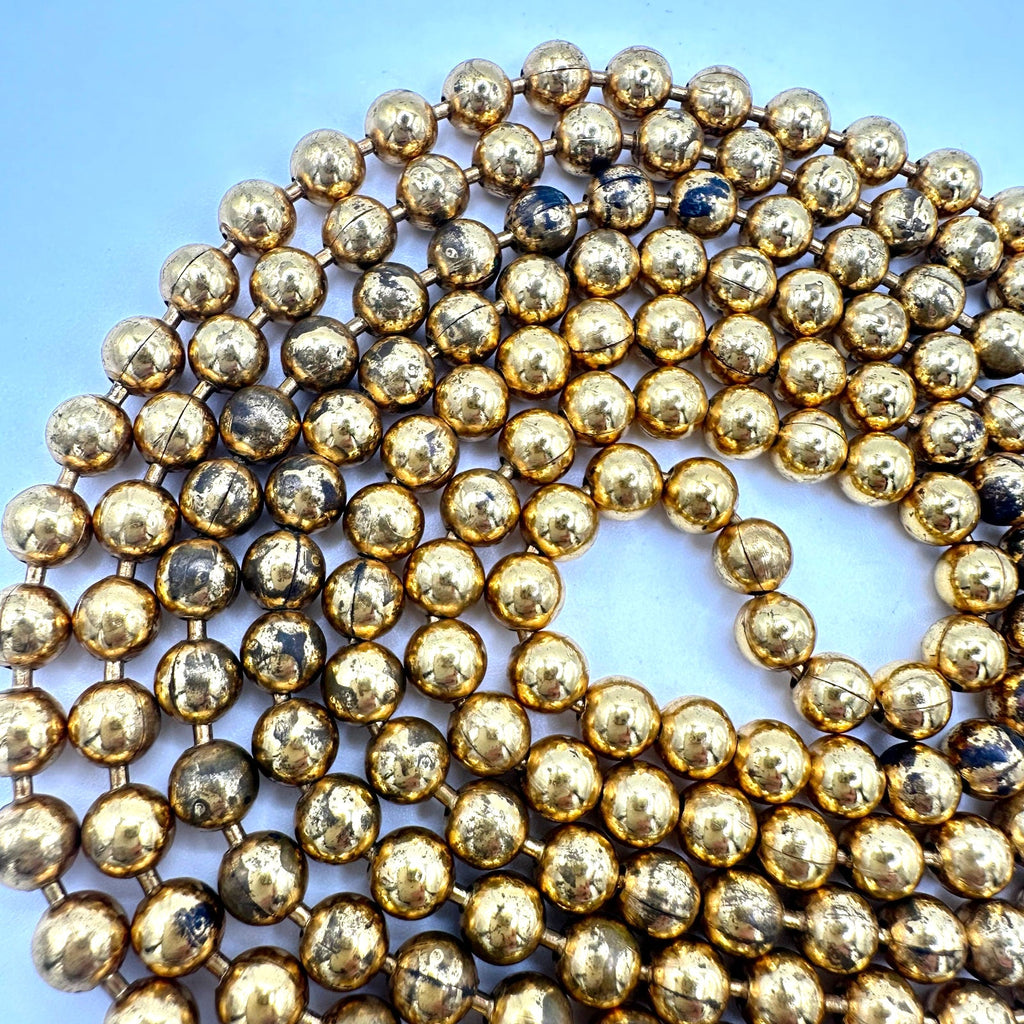 Antique Art Deco 1930s gold tone brass 6mm ball beads pull chain 59” necklace