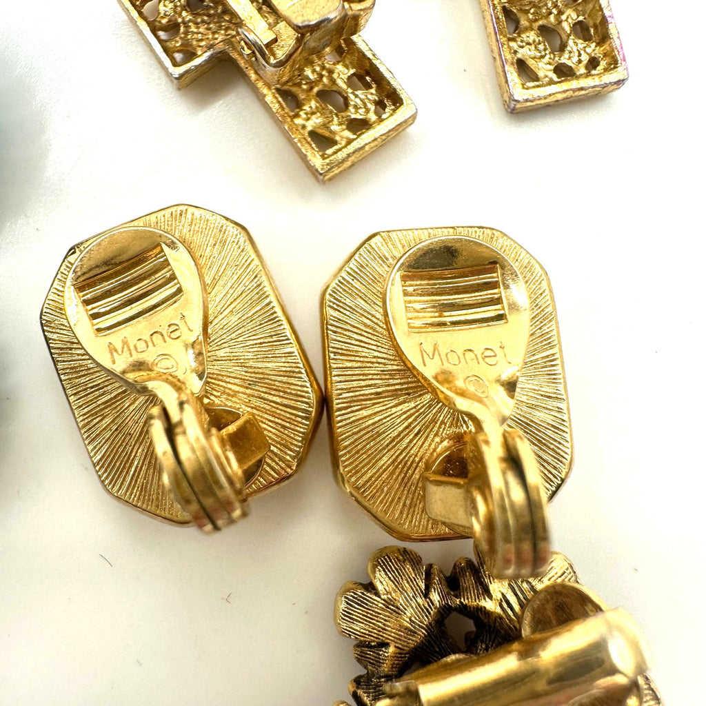 Bundle jewelry lot 7 pairs vintage gold tone clip on earrings 1928 Trifari Monet