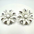 Sarah Coventry vintage silver tone white enamel flowers floral clip on earrings