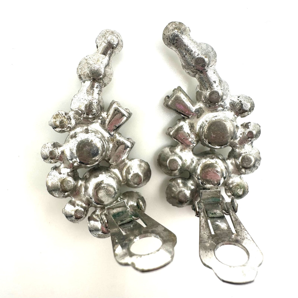 1940s vintage silver tone clear glass rhinestones crawler clip on earrings