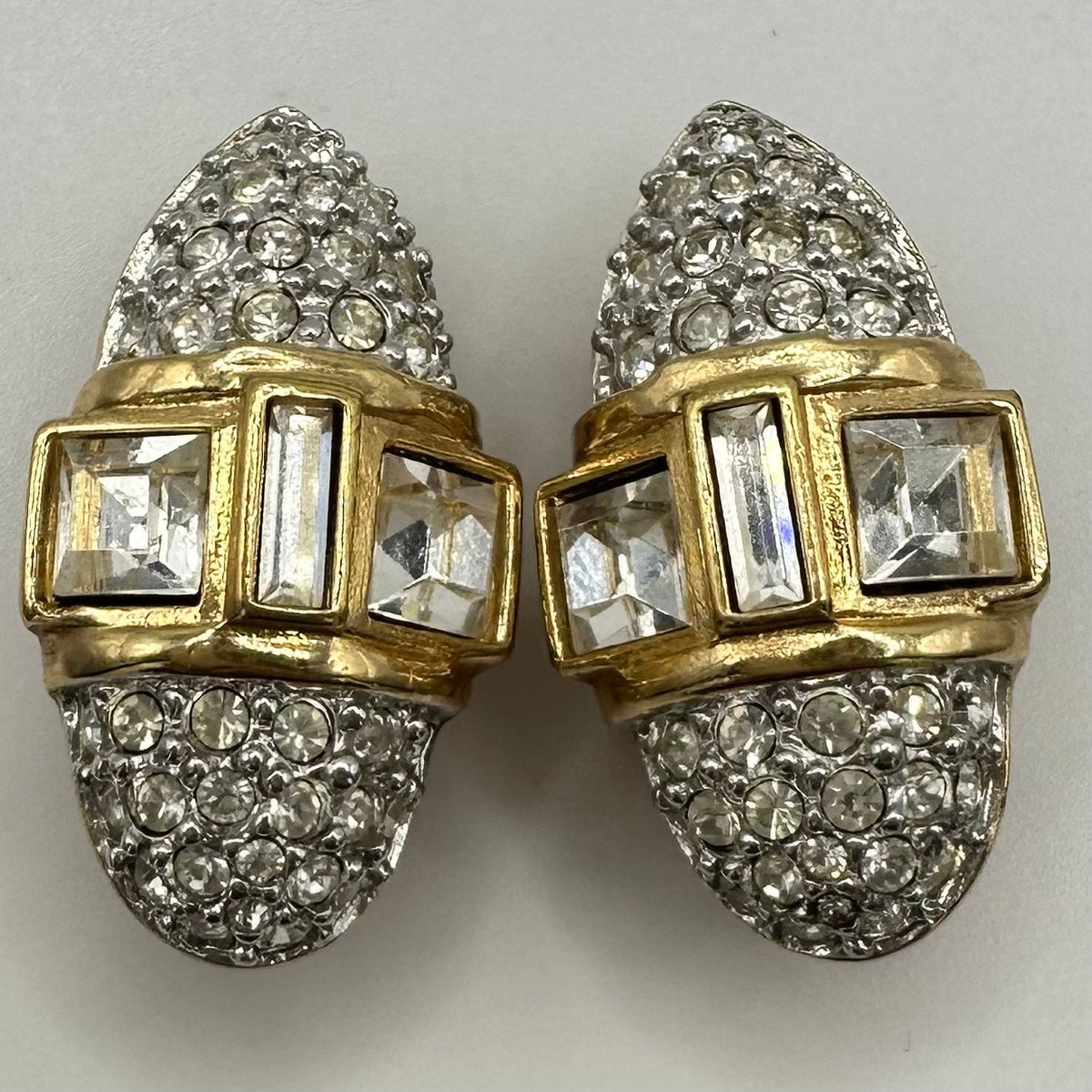 Swarovski Swan vintage 1990s 14kt gold plated Austrian crystals clip on earrings
