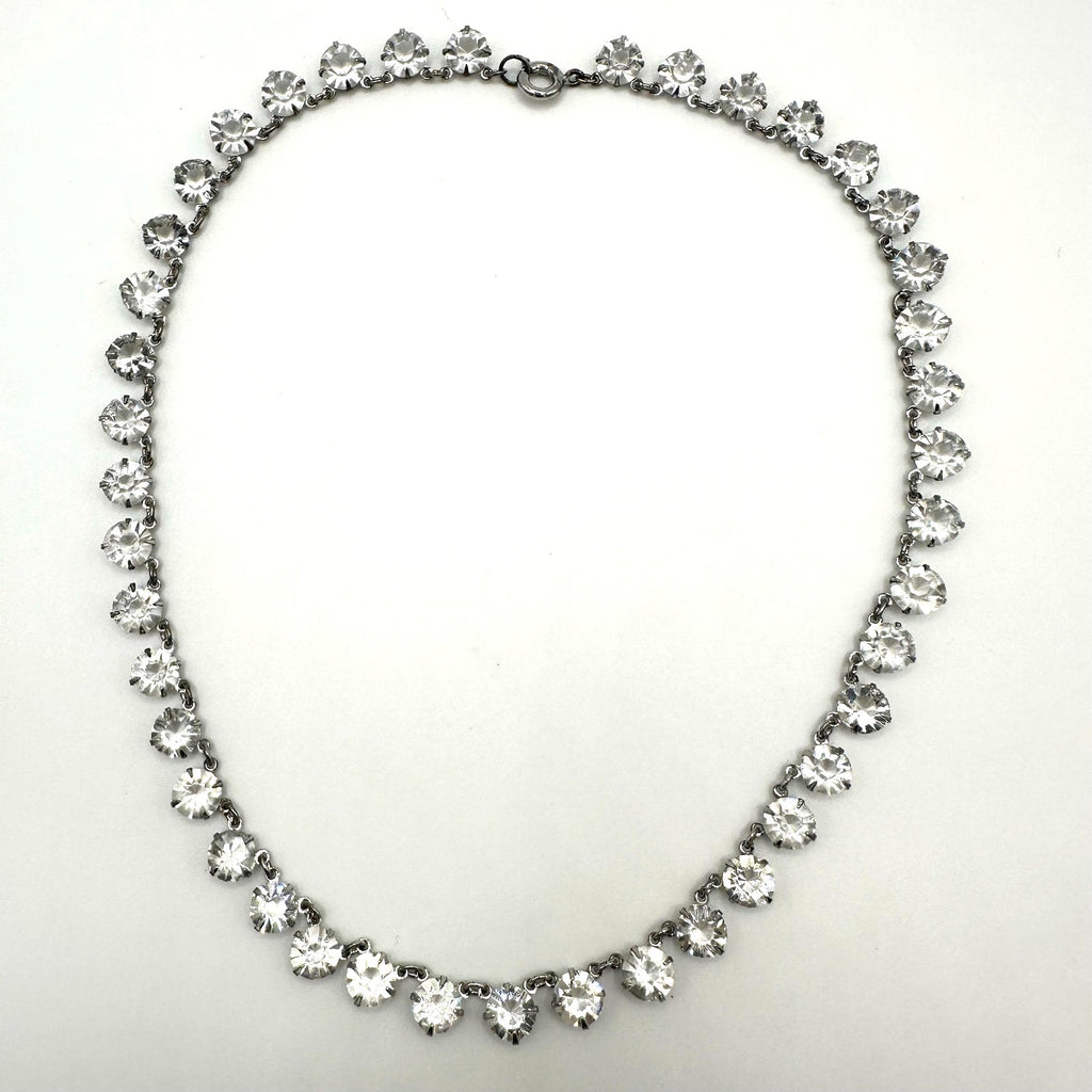 Antique Art Deco 1930s silver tone clear glass 7mm crystals rivière 15” necklace