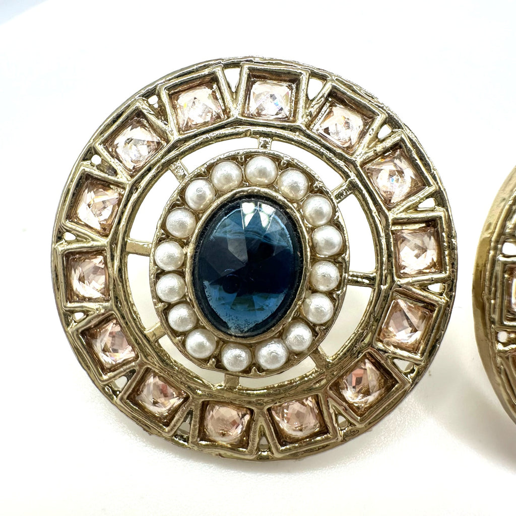 Gold plated blue champagne cubic zirconia CZ faux seed pearls post earrings