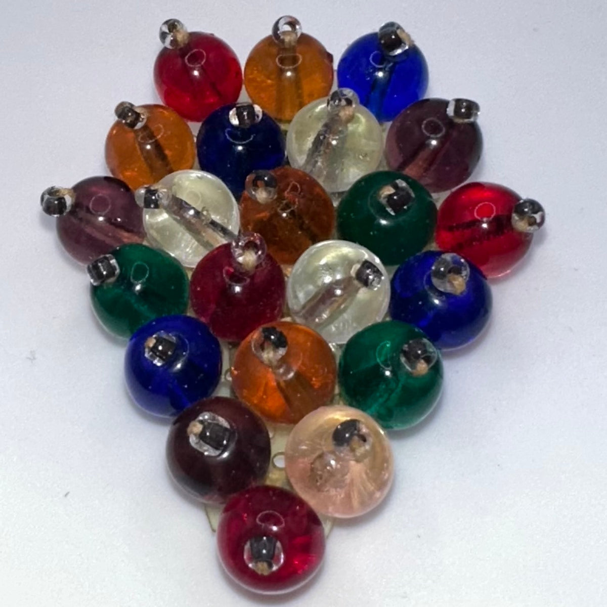Miriam Haskell 1940s unsigned multicolor glass spheres beaded dress clip