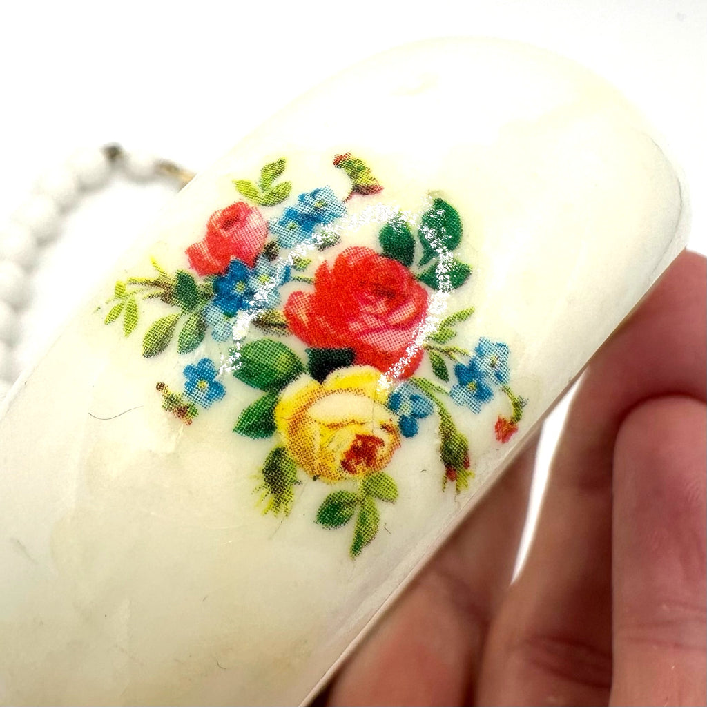 Hong Kong vintage floral white lucite bangle bracelet beaded graduated necklace