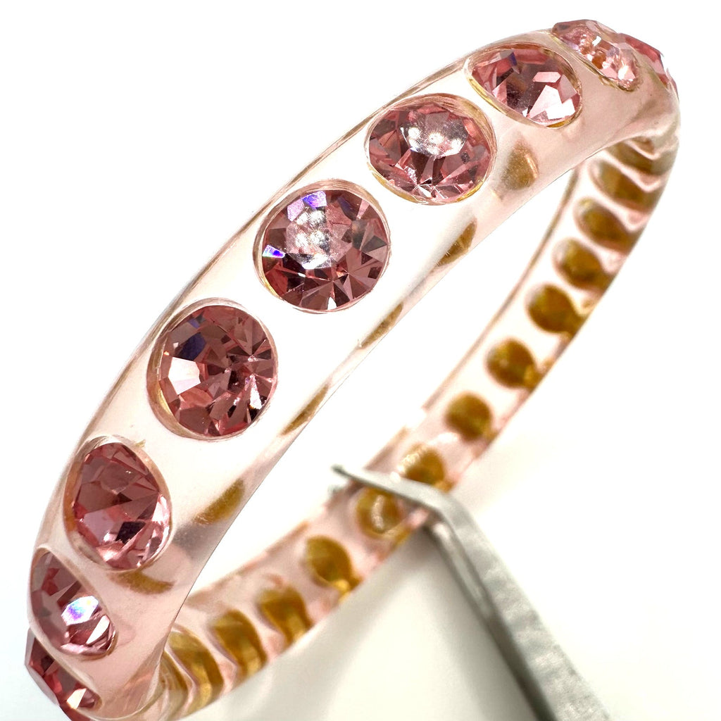 Pale pink clear acrylic rose glass rhinestones statement bangle bracelet