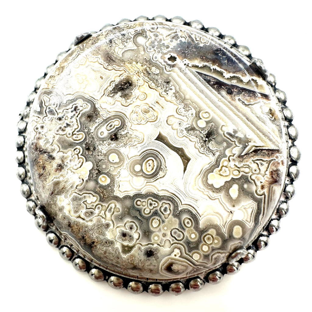 Vintage sterling silver Mexican crazy lace semiprecious genuine agate brooch